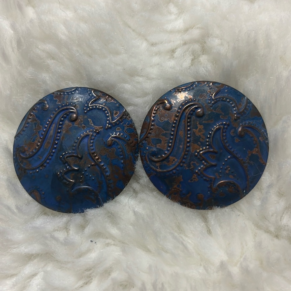 Blue And Copper Paisley Earrings - Picture 2 of 4
